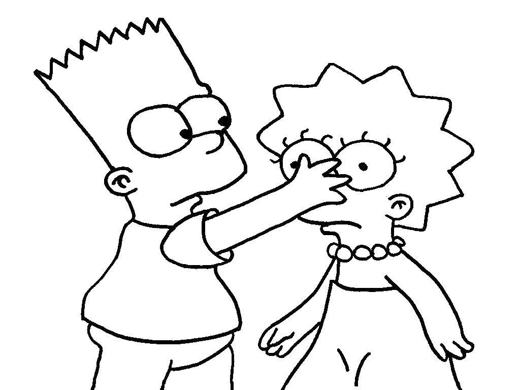 Online coloring pages lisa coloring bart fighting lisa cartoons