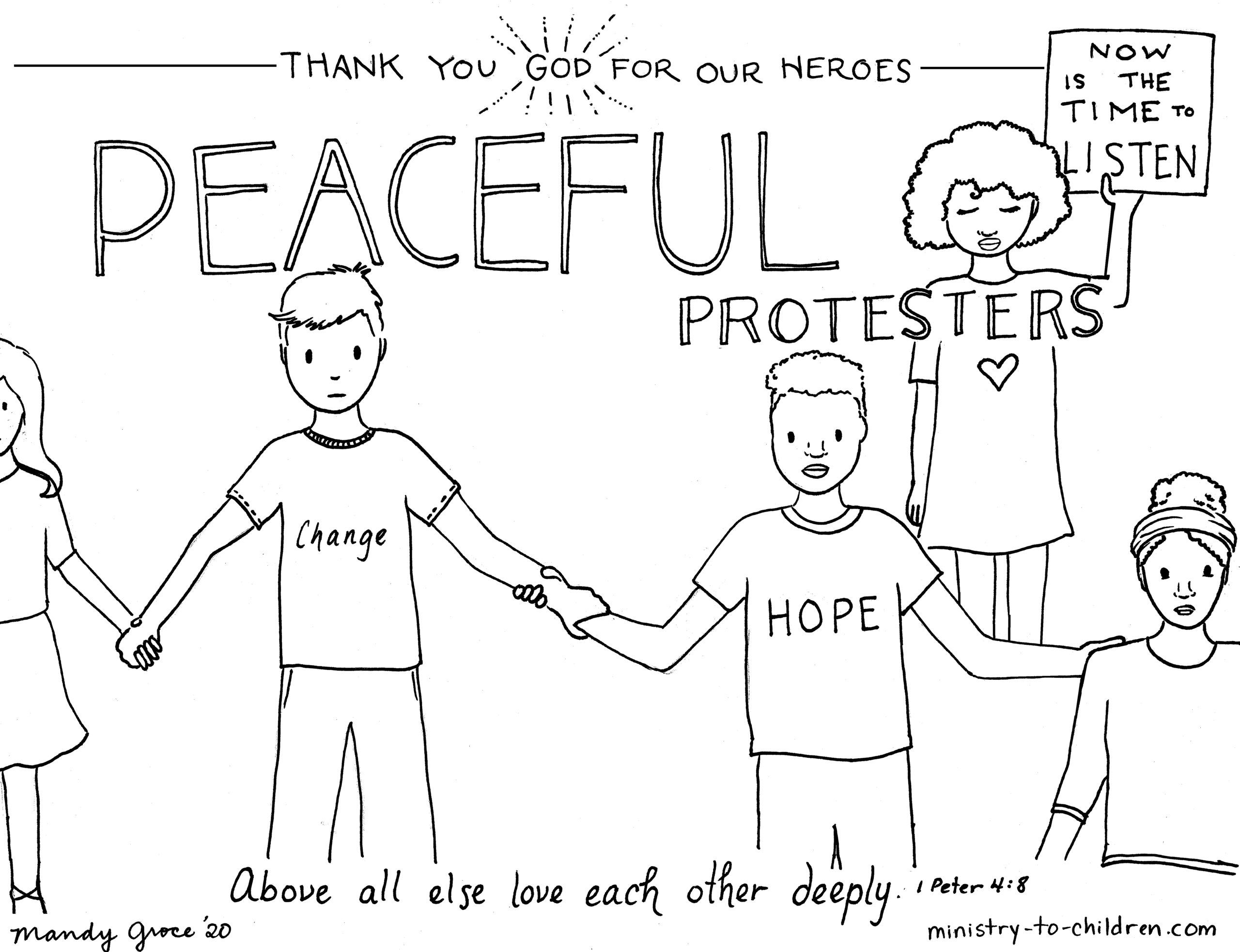 Coloring page peaceful protesters are heroes