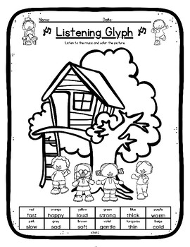 Treehouse listening glyph elements of music coloring worksheet activity