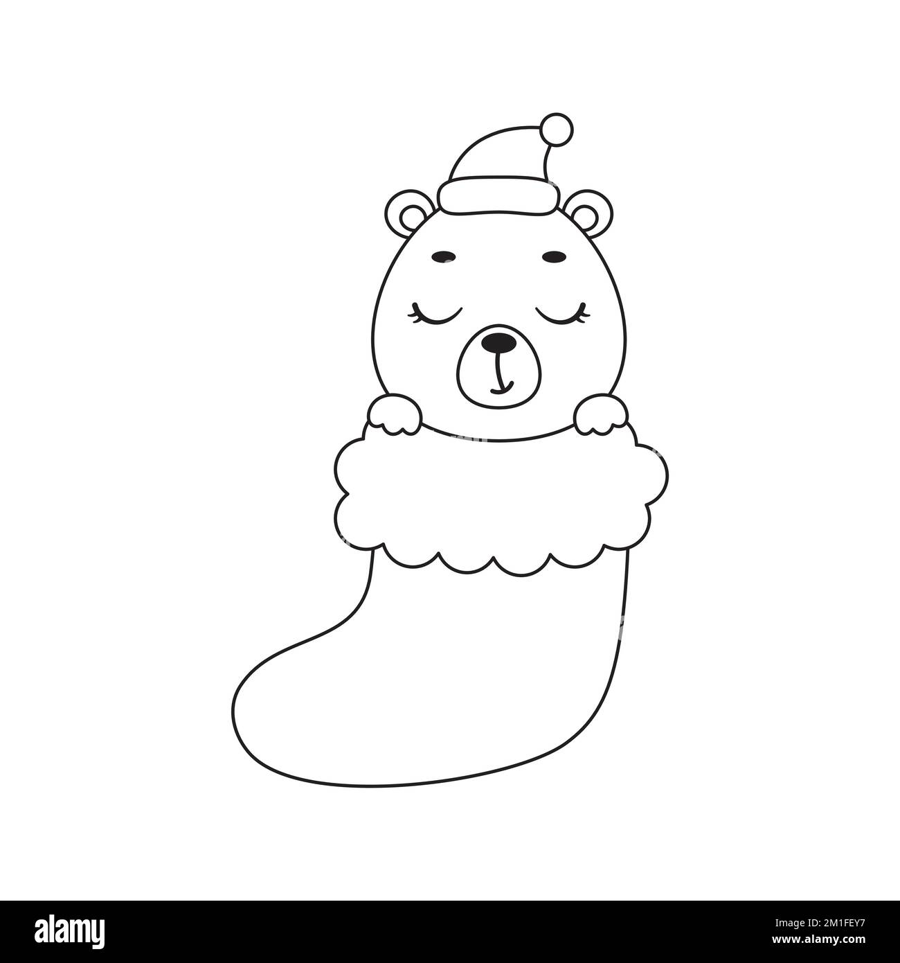 Coloring page cute little bear in christmas sock coloring book for kids educational activity for preschool years kids and toddlers with cute animal stock vector image art