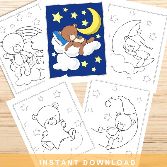 Bear coloring pages for kids animal coloring pages baby bear activity dreamy bear nursery wall art