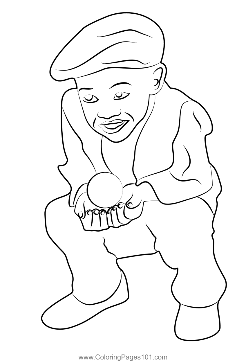 Child playing with ball coloring page for kids