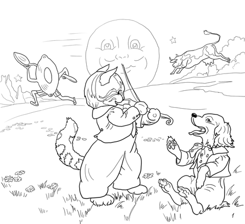 Hey diddle diddle the cat and the fiddle coloring page free printable coloring pages