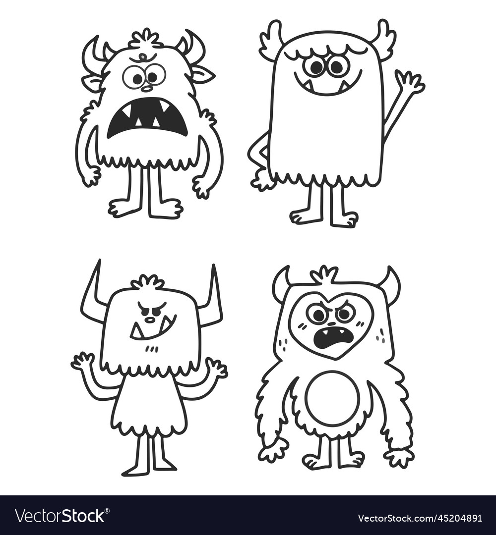 Adorable little monsters coloring page doodle vector image