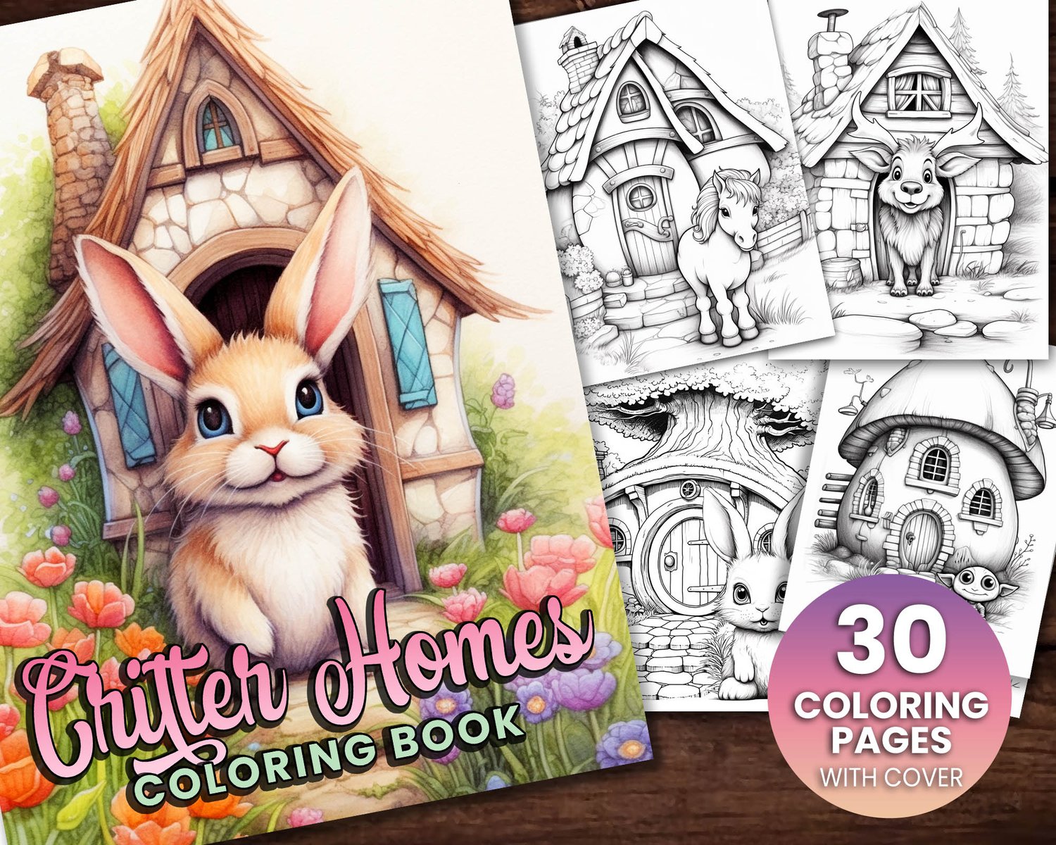 Baby critter homes fantasy coloring page book adults kids