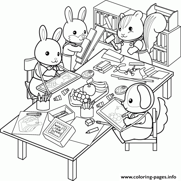 Line drawings calico critters coloring page printable