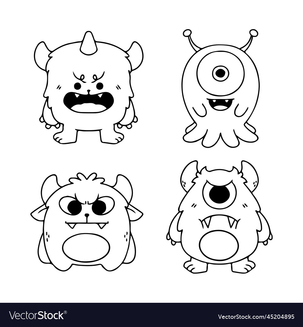 Adorable little monsters coloring page doodle vector image