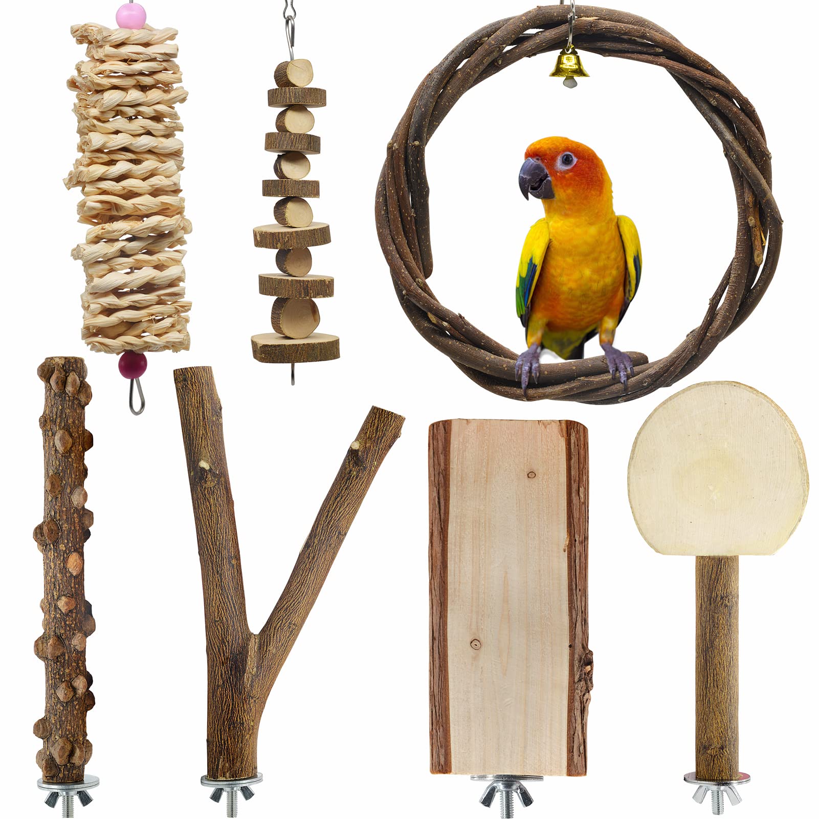 Limio pcs bird parrot swing chewing toys natural wood bird perch bird cage toys suitable for small parakeets cockatiels conures finchesbudgie parrots love birds