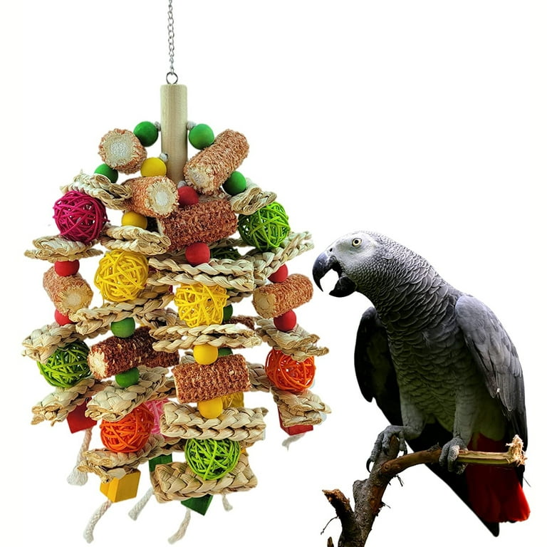 Medium size bird toys african gray parrot toys natural wood corn cob cardboard bird toys for small medium birds australian parrots