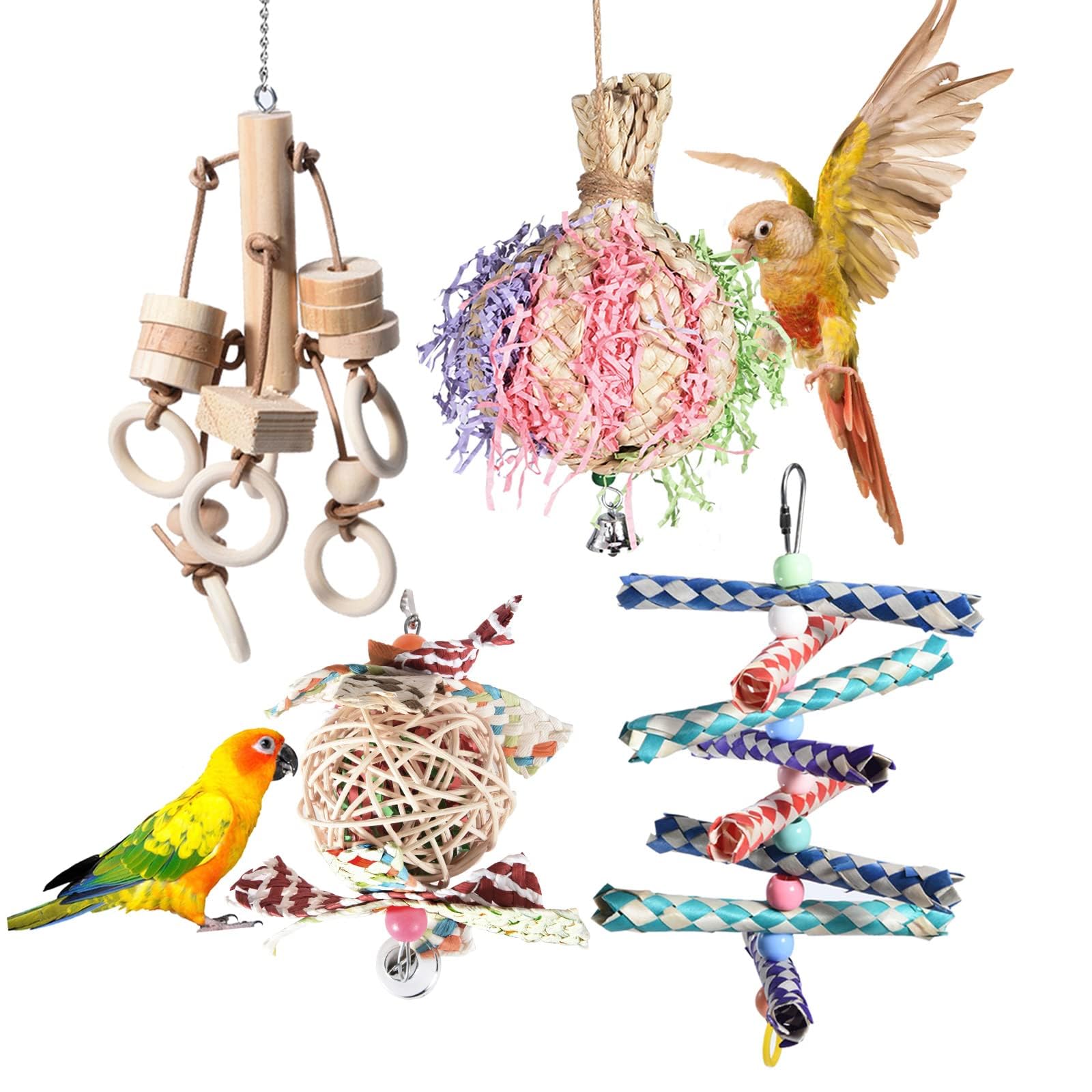 Kieyyryt bird toys with cage shredded paper toys colorful parrot foraging toys with hanging chewing toys for small medium parrot parakeet finch budgerigar conure cockatiel and lovebirds pet supplies