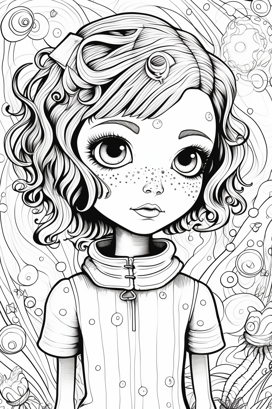 Little girl in dreamland coloring for adults ðñðððððº