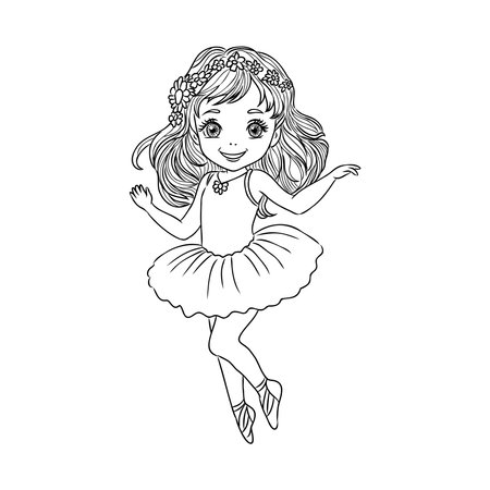 Beautiful little ballerina girl little girl coloring page prinsess vector