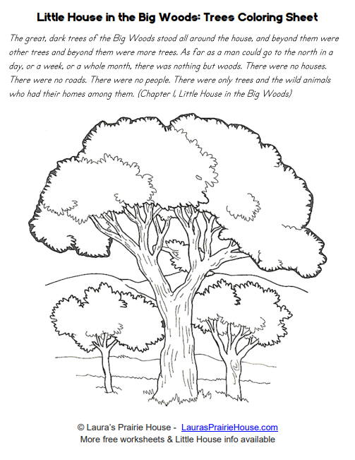 Little house in the big woods trees coloring sheet