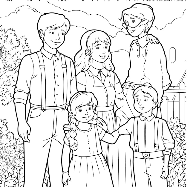 Premium vector sketch hand drawn single line art coloring page line drawing family day