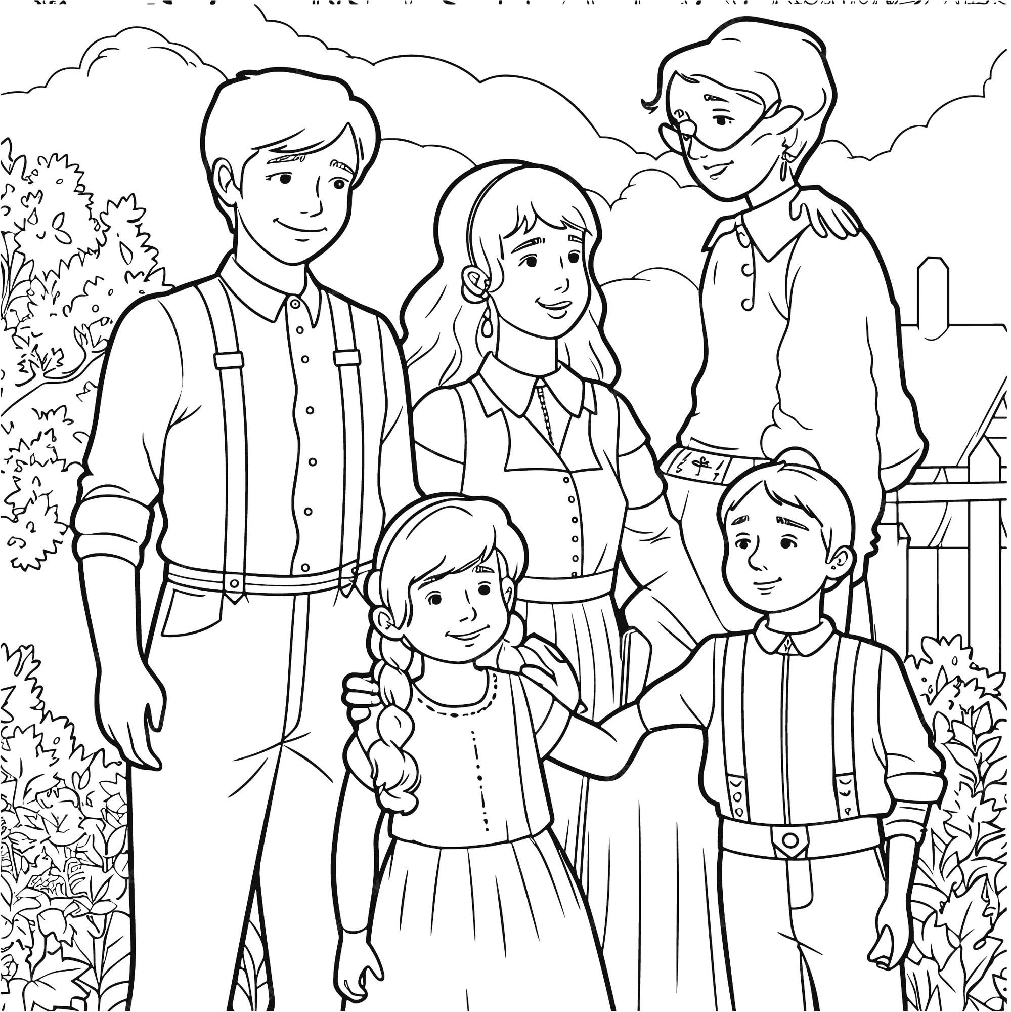 Premium vector sketch hand drawn single line art coloring page line drawing family day