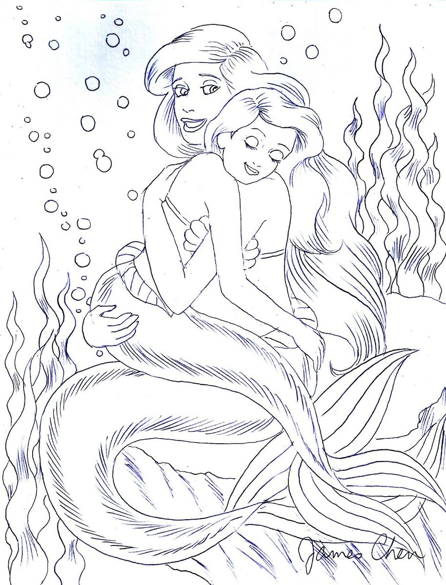 Disney the little mermaid princess ariel her mom athena original comic art