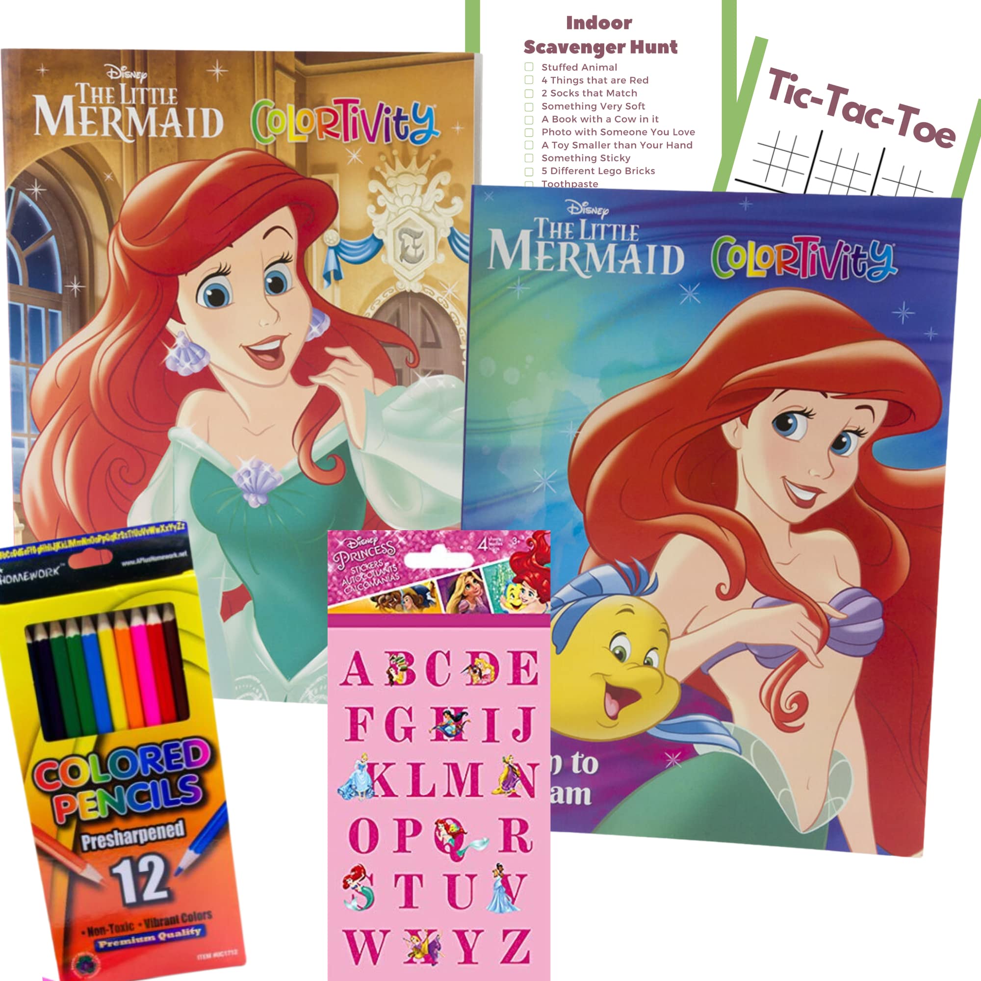 Little mermaid coloring book set bundle with coloring books princess stickers coloring pencils indoor scavenger hunt and activities toys games