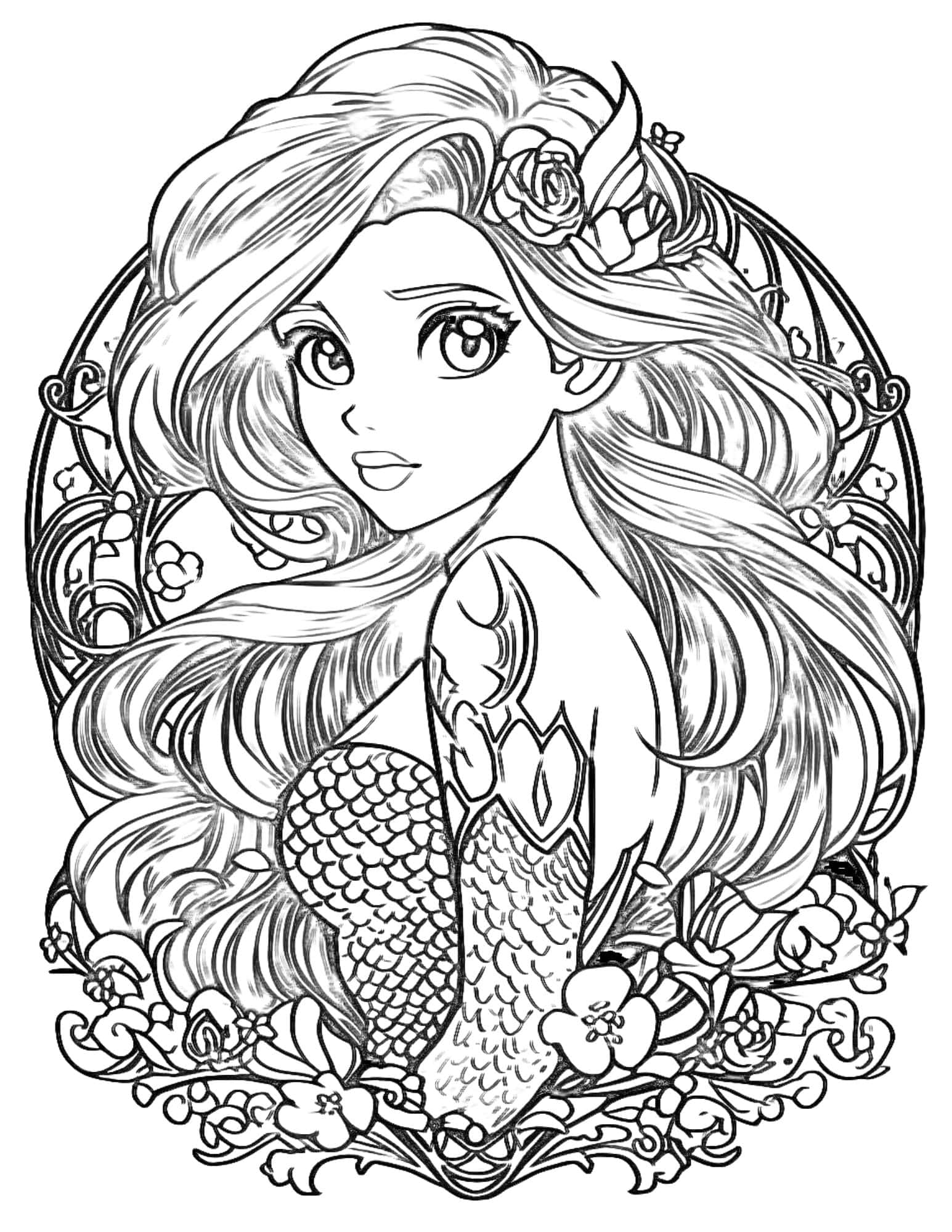 Mermaid coloring pages for kids and adults