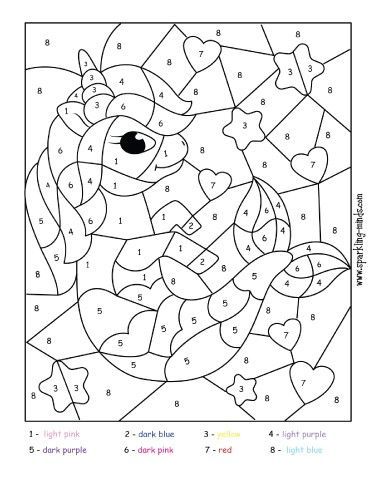 Unicorn mermaid color by number math coloring worksheet