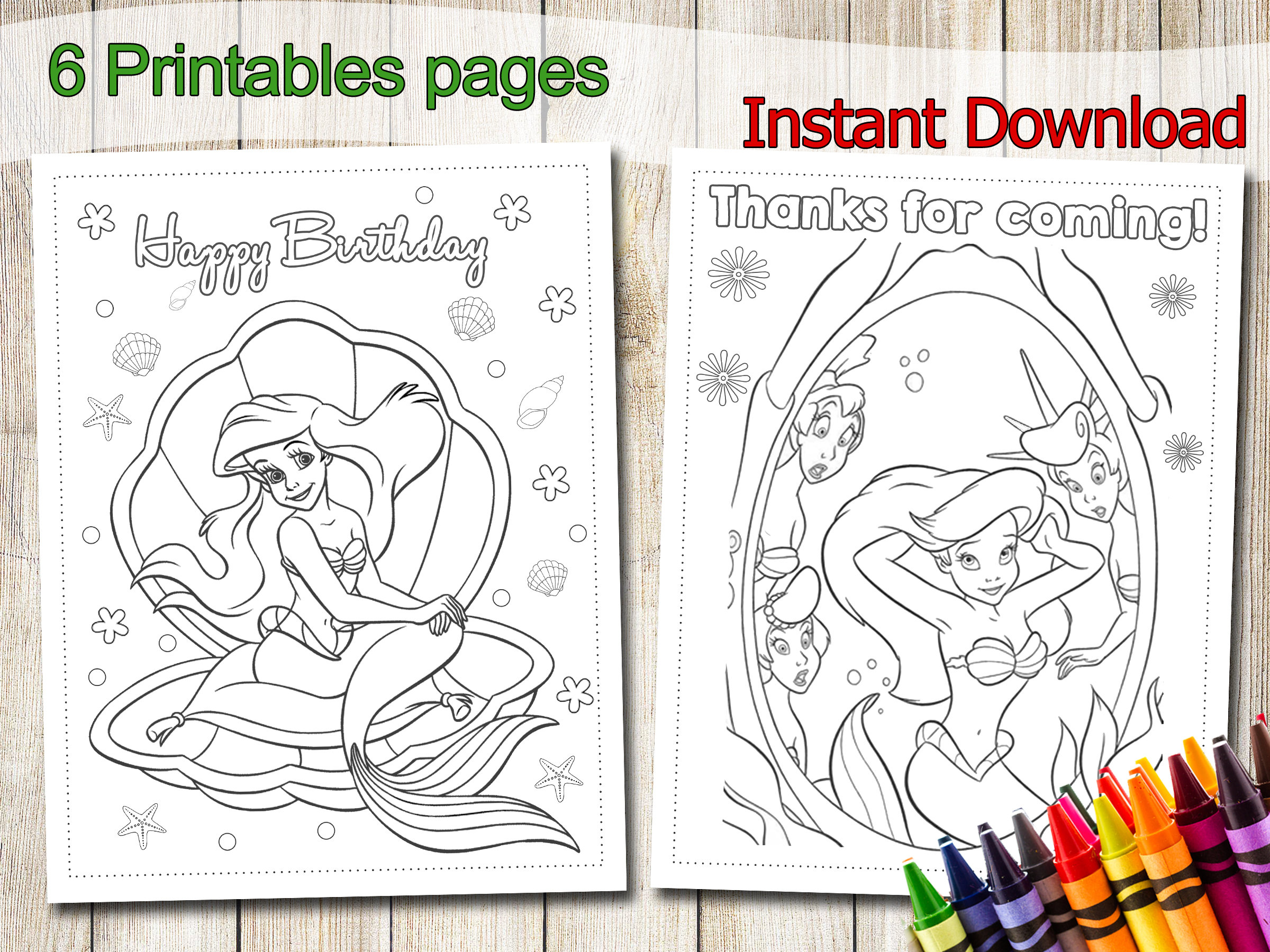 Little mermaid coloring pages instant download little mermaid party favors little mermaid birthday little mermaid coloring book party