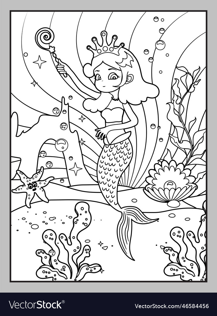 Cute little mermaid coloring page royalty free vector image