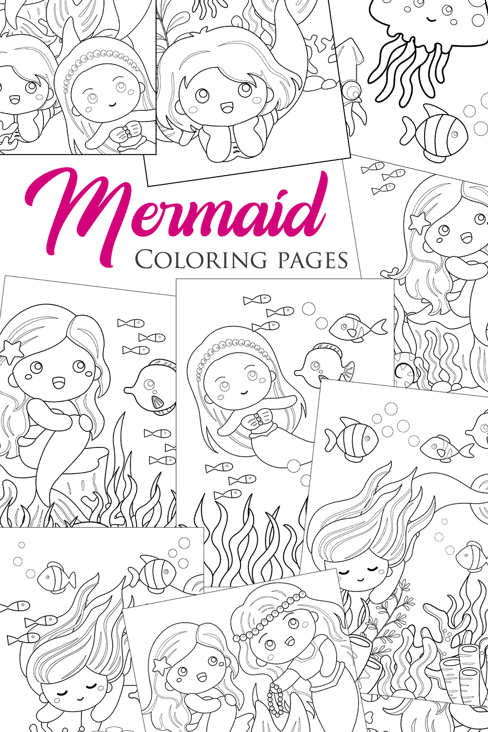 Cute swimming little mermaid cartoon coloring pages for kids and adult