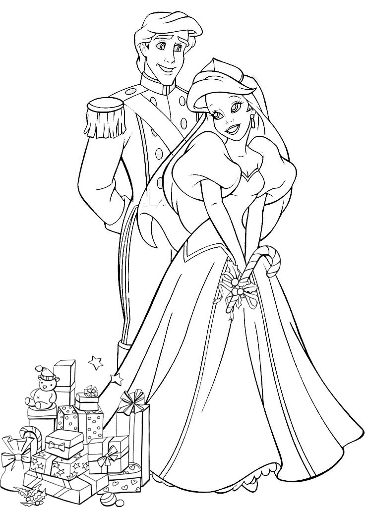 Princess coloring pages ariel the little mermaid and philip at christmas