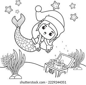 Christmas coloring book cute mermaid girl stock vector royalty free