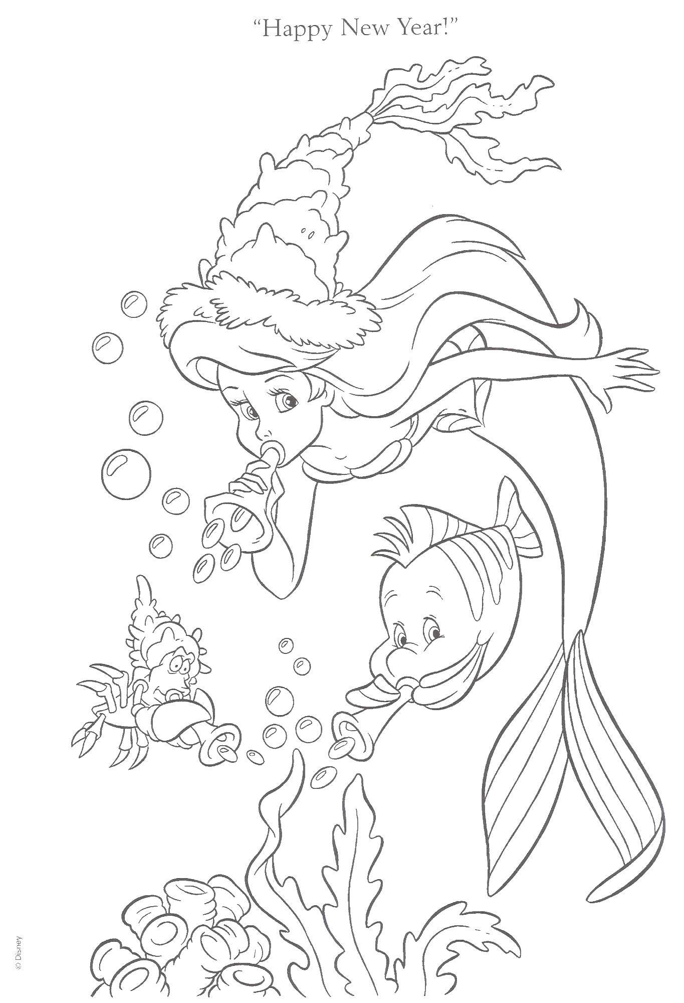 Online coloring pages coloring ariel and fish coloring