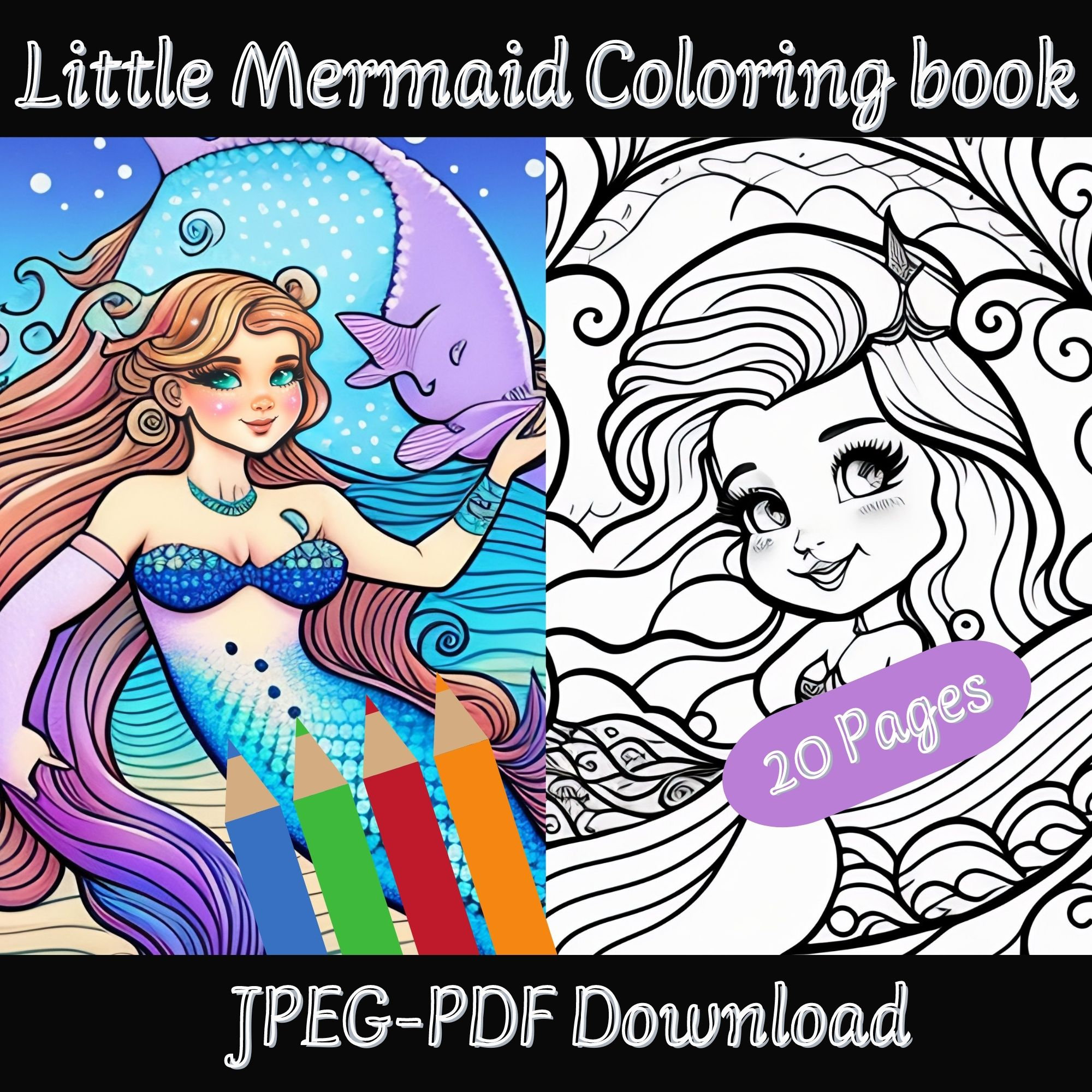 Little mermaid coloring pages mermaid coloring book relaxing and calming mermaid coloring book colorful and cute mermaid