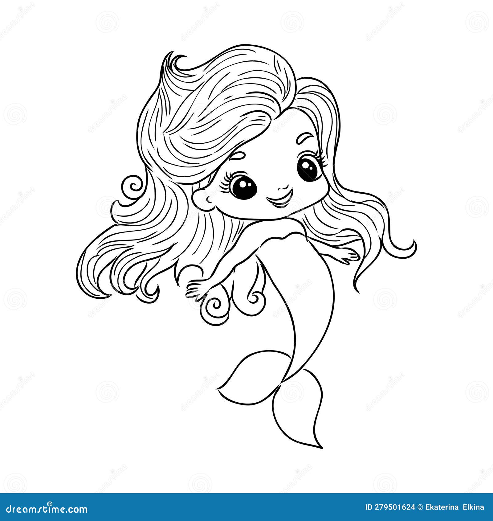 Little mermaid princess vector outline for coloring book stock vector