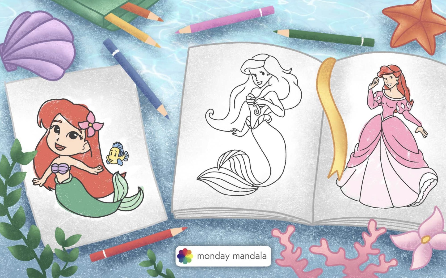 Ariel coloring pages free pdf printables