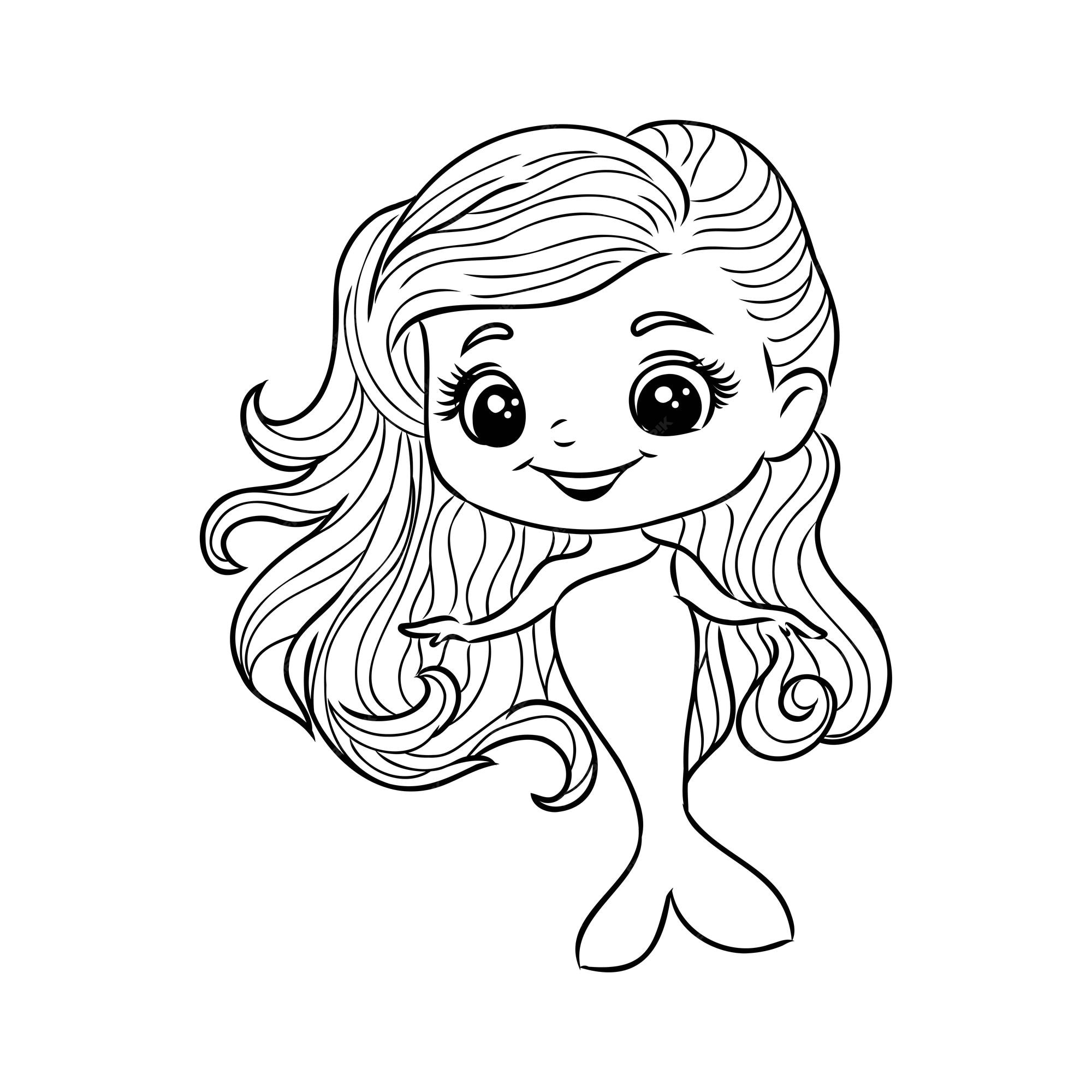 Premium vector little mermaid princess vector outline for coloring book