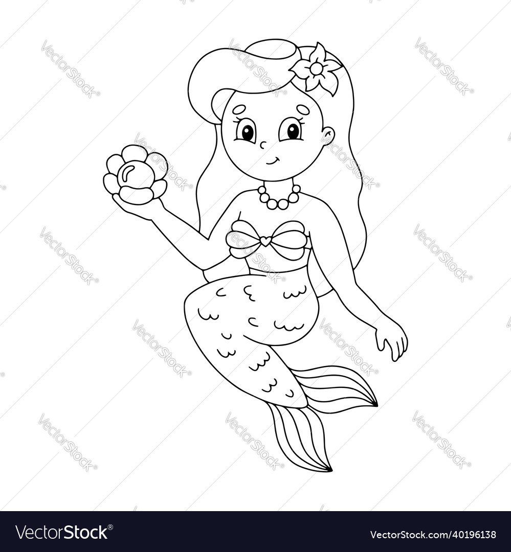 Young beautiful little mermaid coloring book page vector image