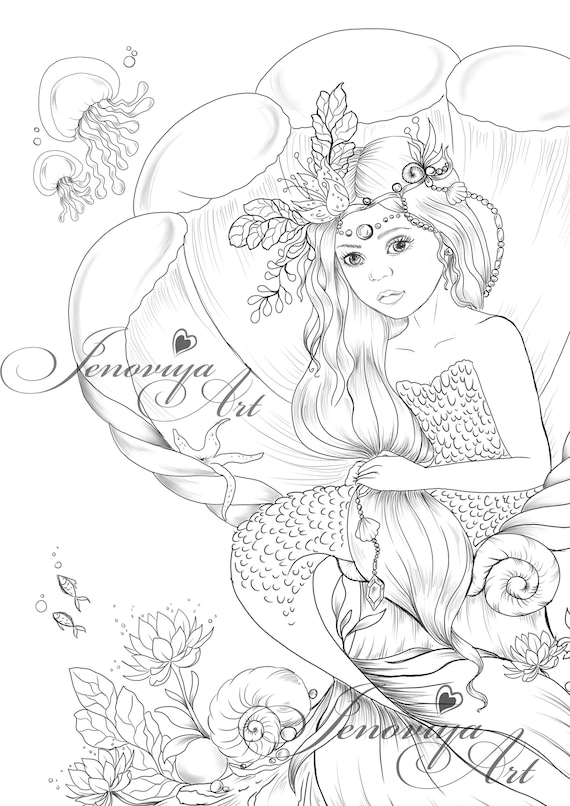 Little mermaid tail selestina granddaughter of triton coloring page printable coloring adult coloring page coloring pdf