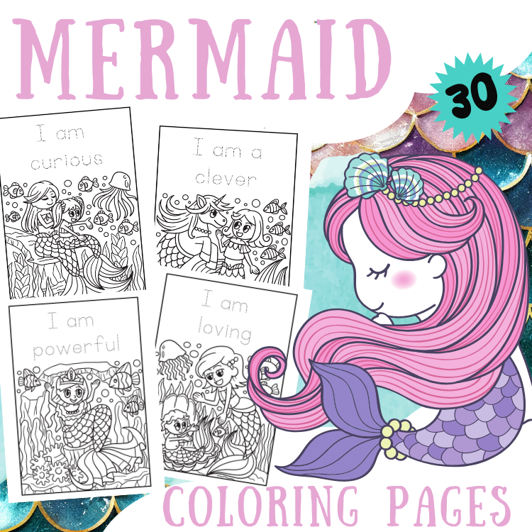 Mermaid coloring book with motivational quotes