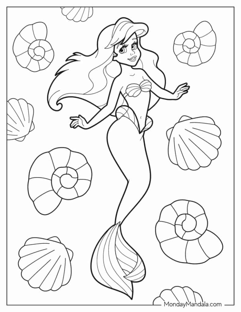 Ariel coloring pages free pdf printables