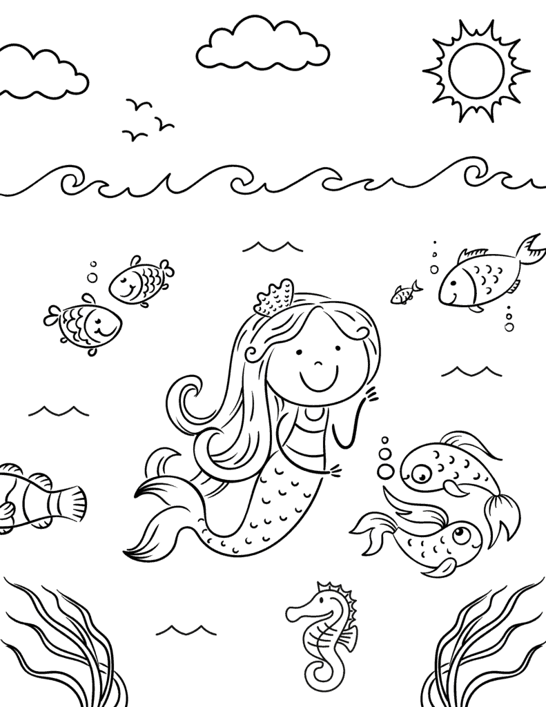 Free printable mermaid coloring pages for kids