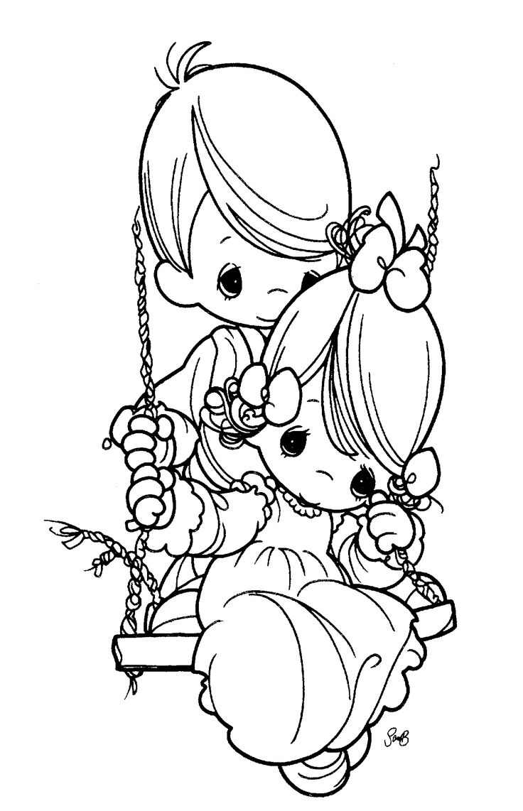 Free precious moments coloring sheets of young boy pushing a girl on precious moments coloring pages love coloring pages disney coloring pages