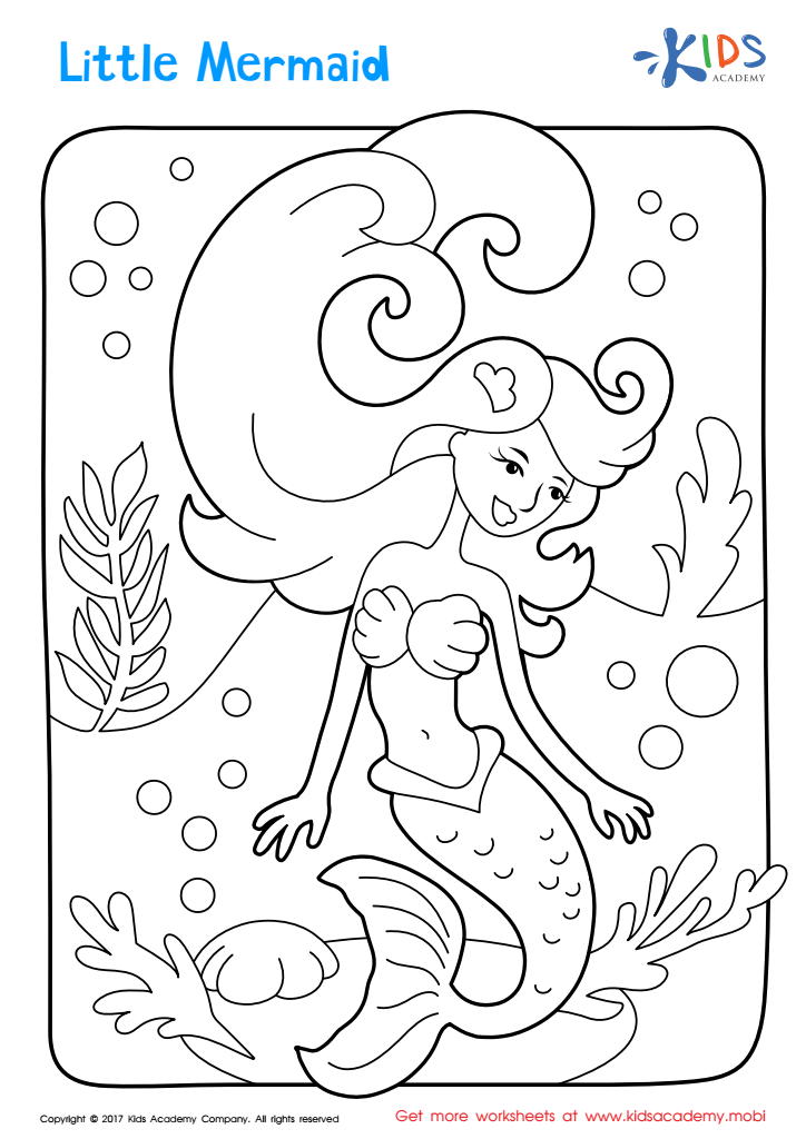 Little mermaid coloring page free printable worksheet for kids