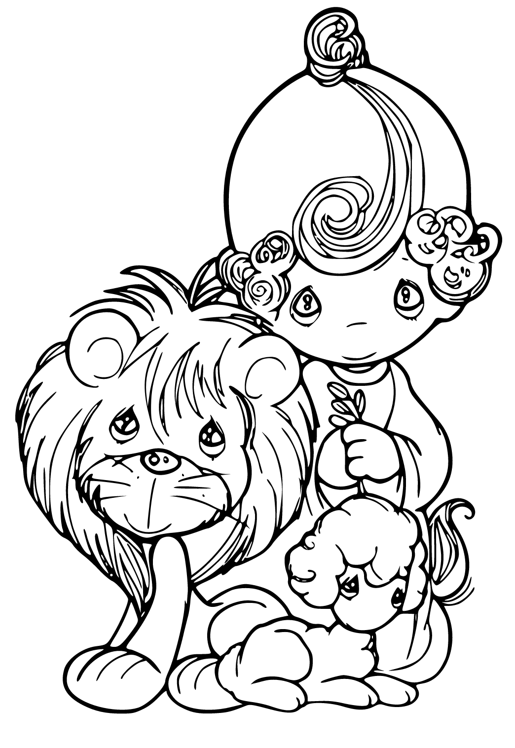 Free printable precious moments animals coloring page for adults and kids