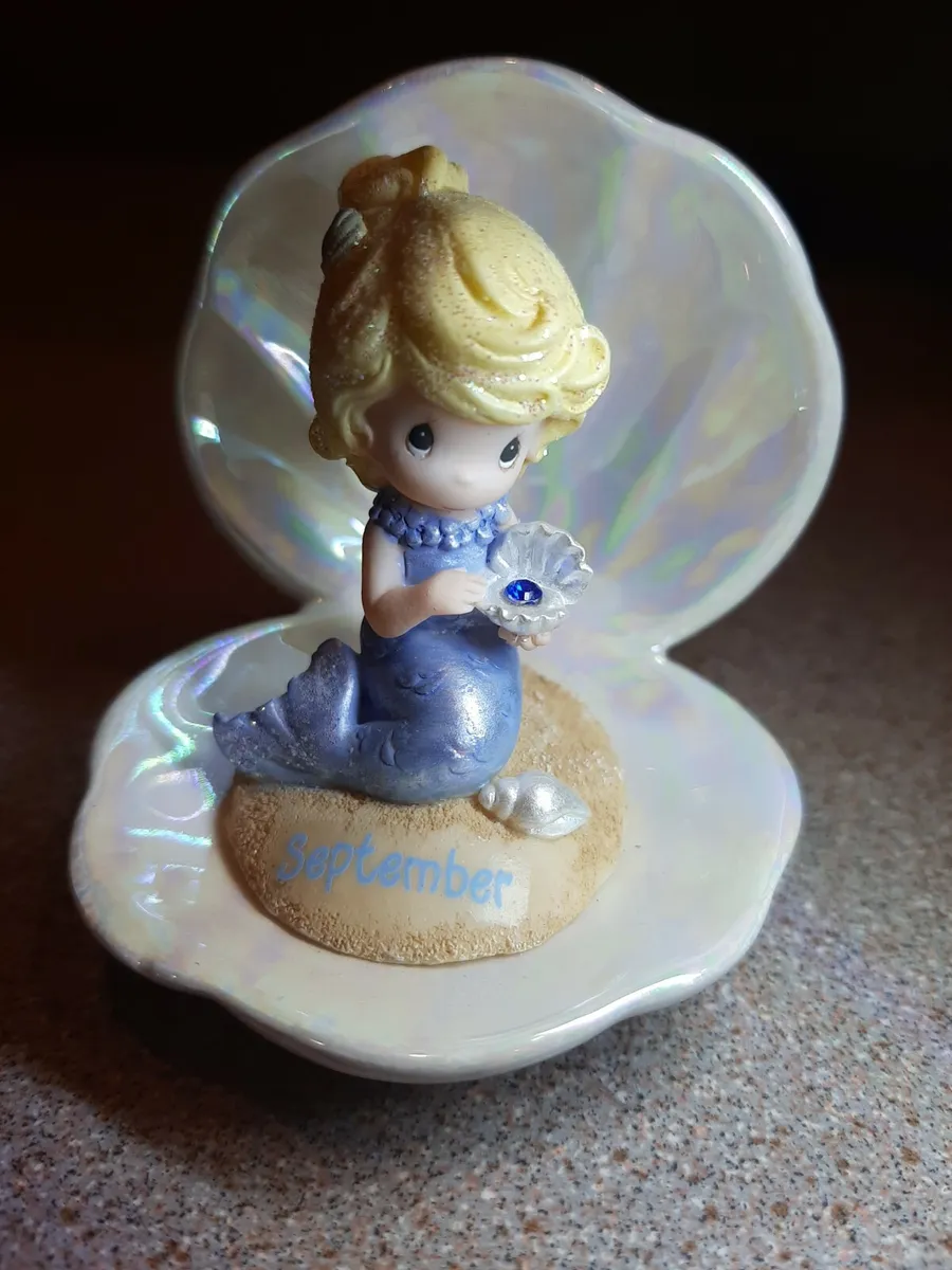 Precious moments september birthday birthstone blue mermaid in seashell