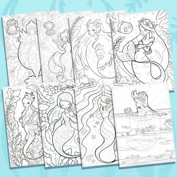 Printable mermaid coloring page bundle evy benita