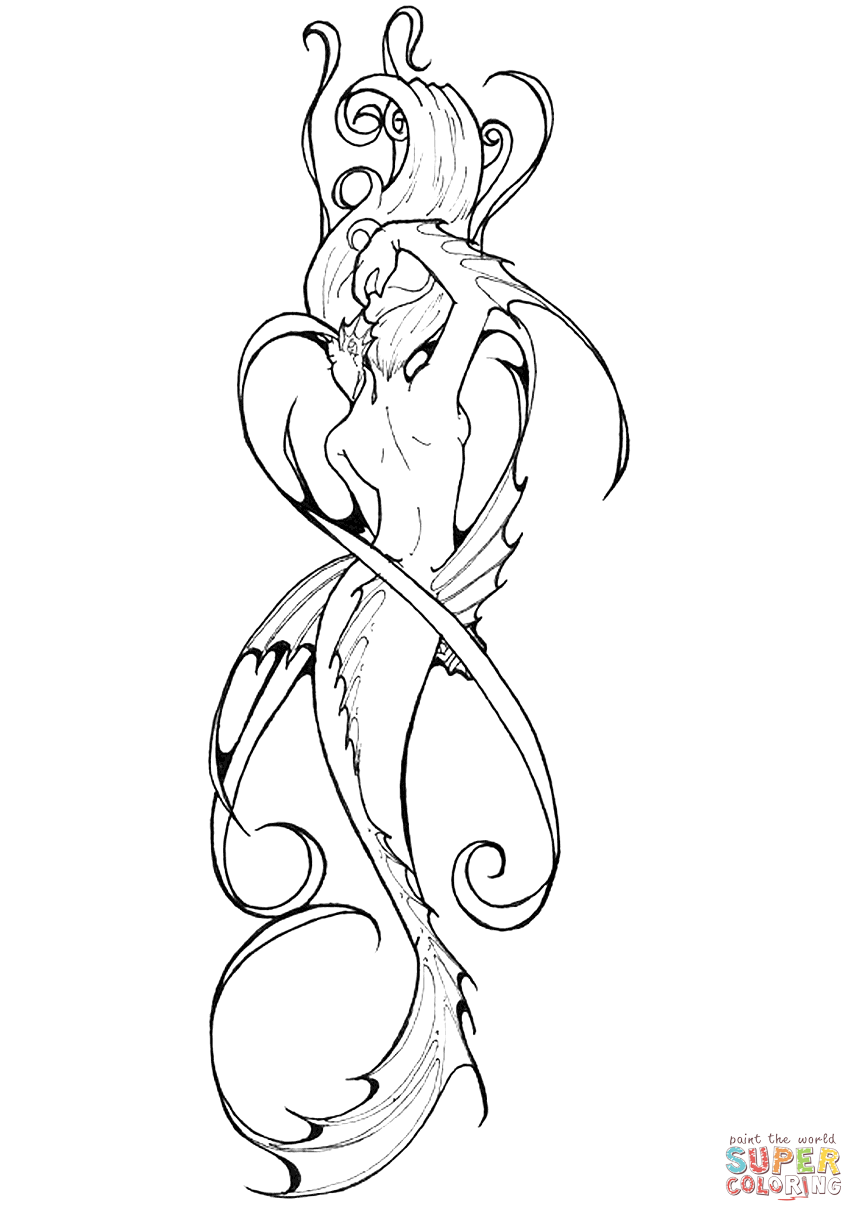 Mermaid tattoo coloring page free printable coloring pages