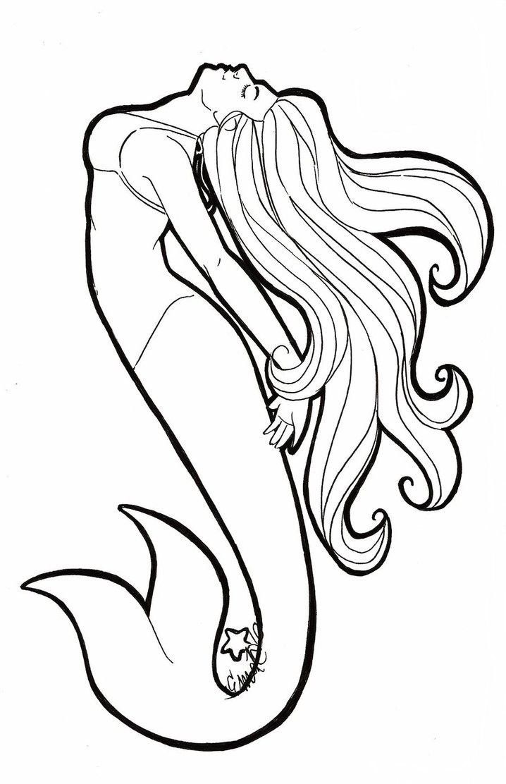 Brave outline mermaid tattoo design by emma jen kunst mit meerjungfrauen umrisszeichnungen einfache dinge zum zeichnen