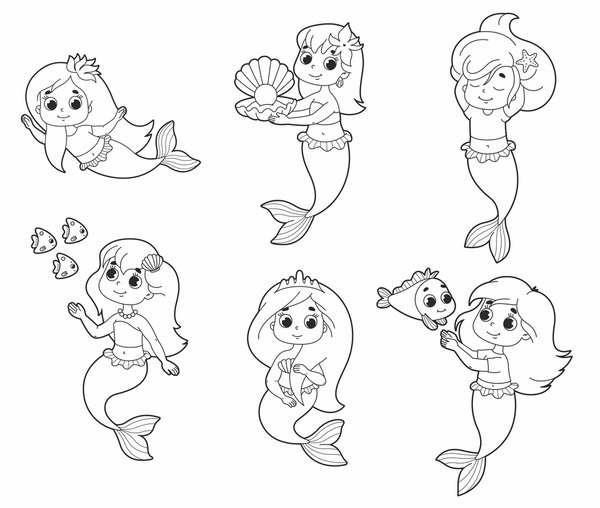 Thousand cartoon mermaid outline royalty