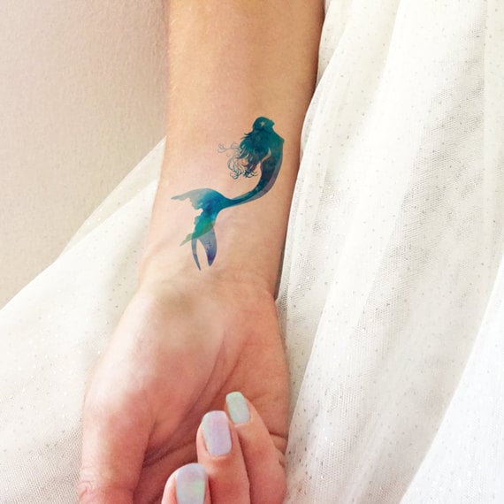 Mermaid watercolor temporary tattoo