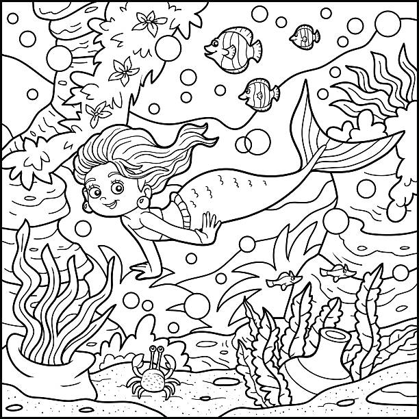 Mermaid coloring pages stock illustrations royalty