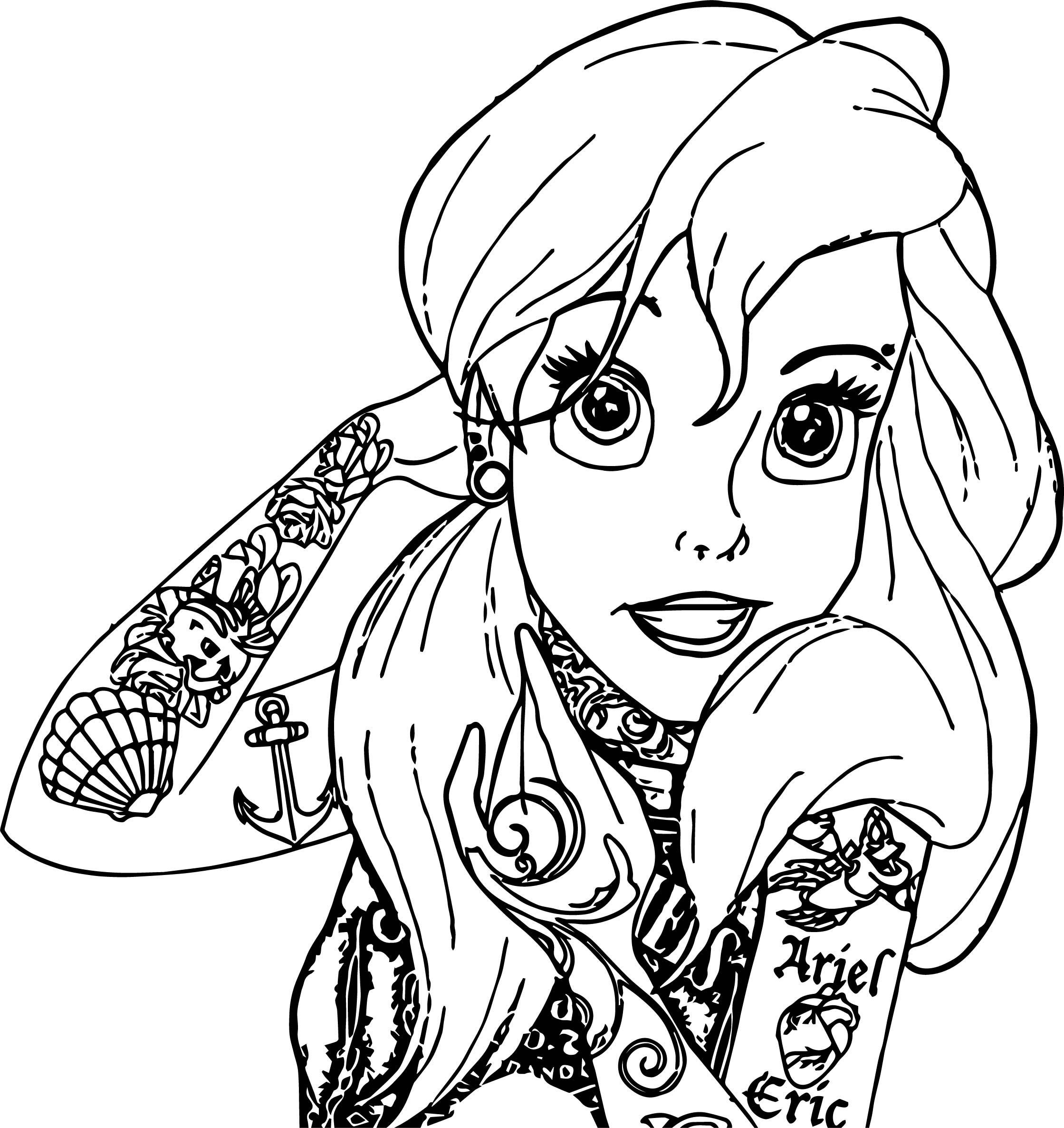 Awesome ariel mermaid tattoo coloring page disney princess coloring pages tattoo coloring book disney coloring pages