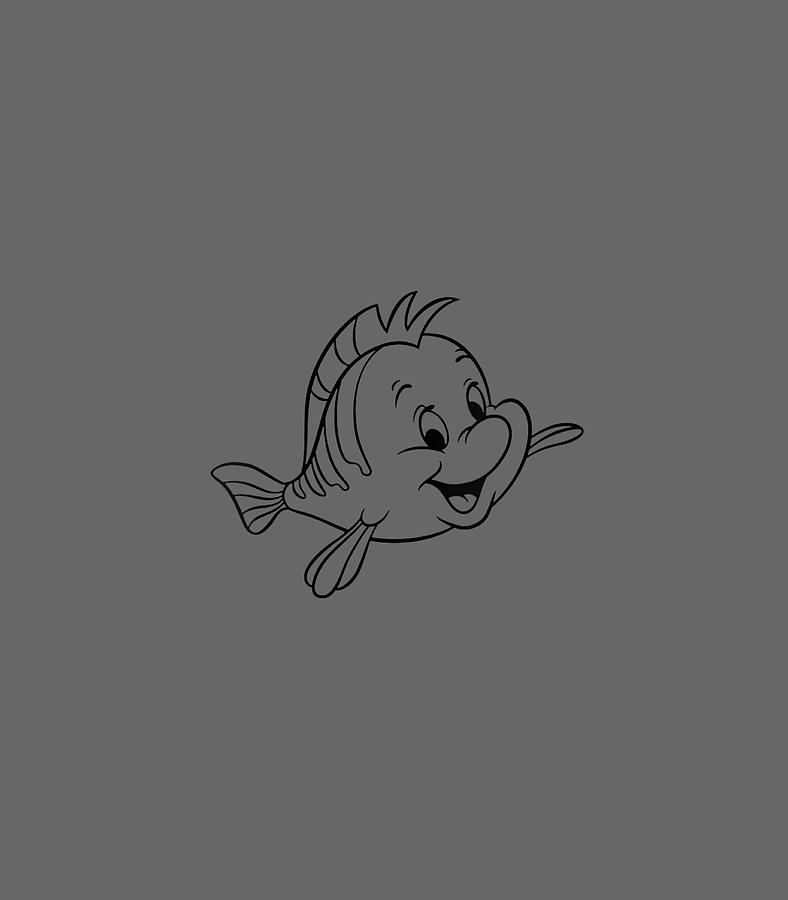 Womens disney the little mermaid flounder simple black outline digital art by illyh fabie